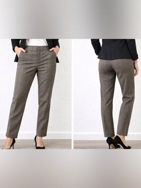 ZARA Plaid Straight Leg Pants Women Size 6 Brown Check Career Office Chic